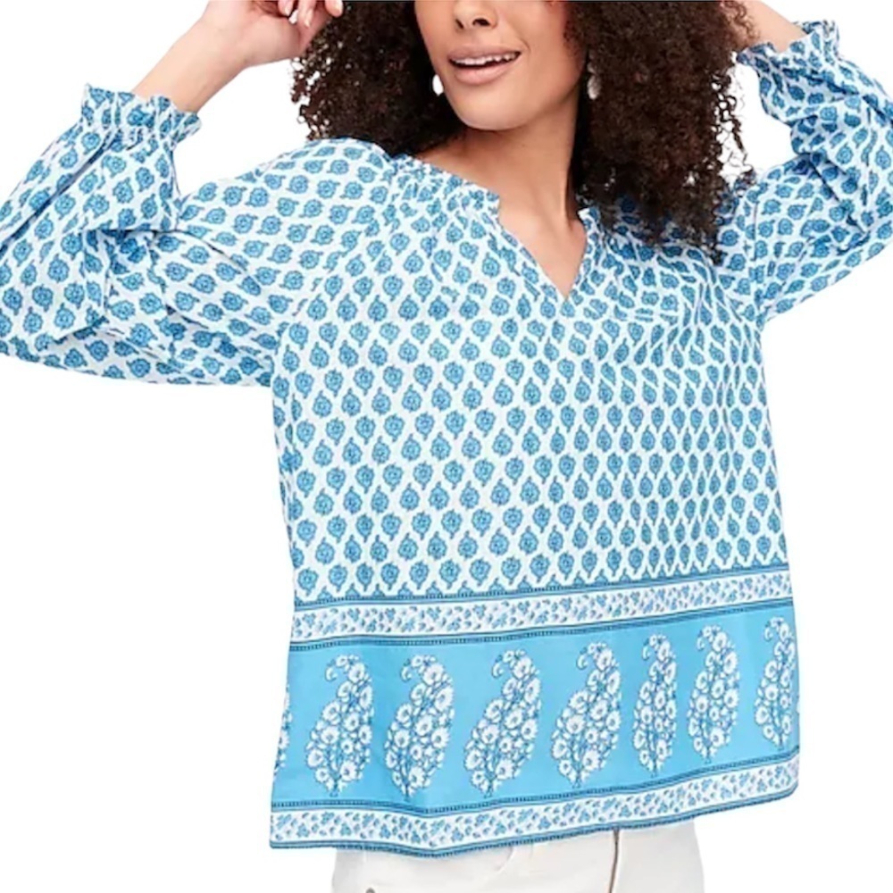 J. Crew | Women’s Blue Block-Print Artist‎ Top Size XS NWT